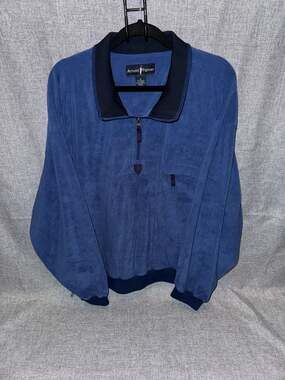 Vintage Arnold Palmer 1/4 Zip Faux Suede Fleece Pullover Golf Jacket Blue XL